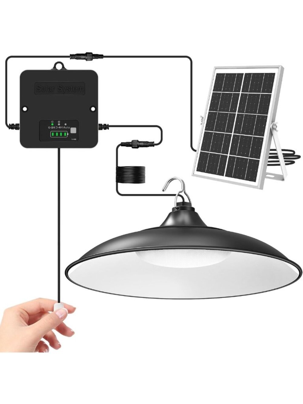 Bright Solar Shed Light - 2000LM Pendant with Pull String, Dusk to Dawn, 3